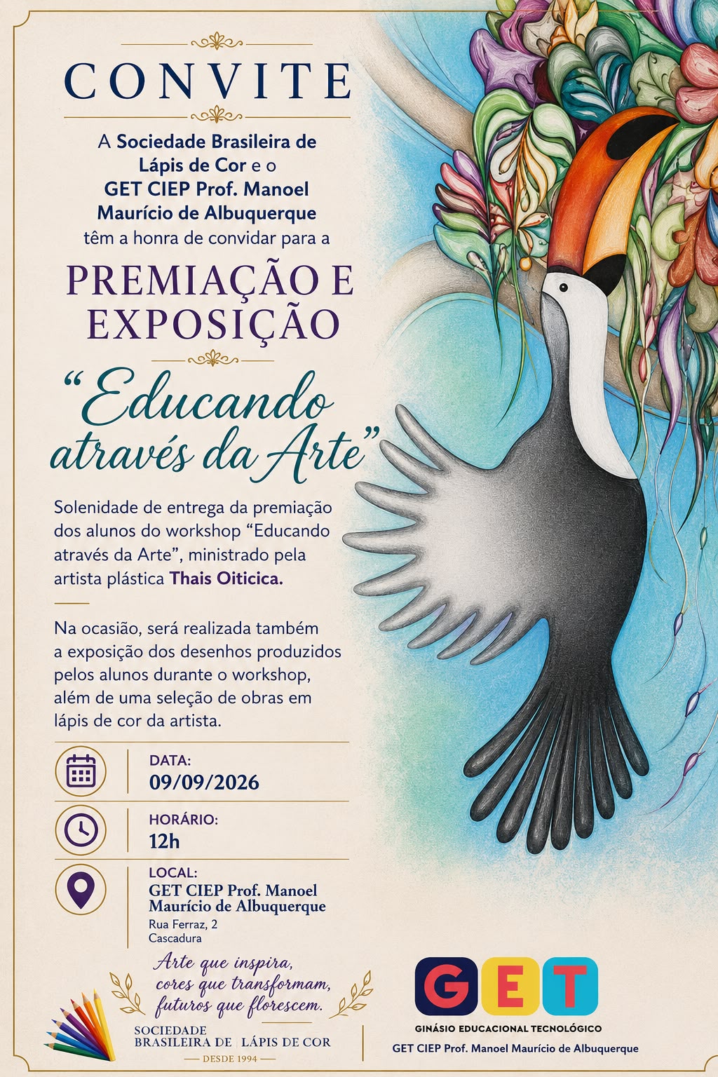 Convite para a premiação e exposição Educando através da Arte